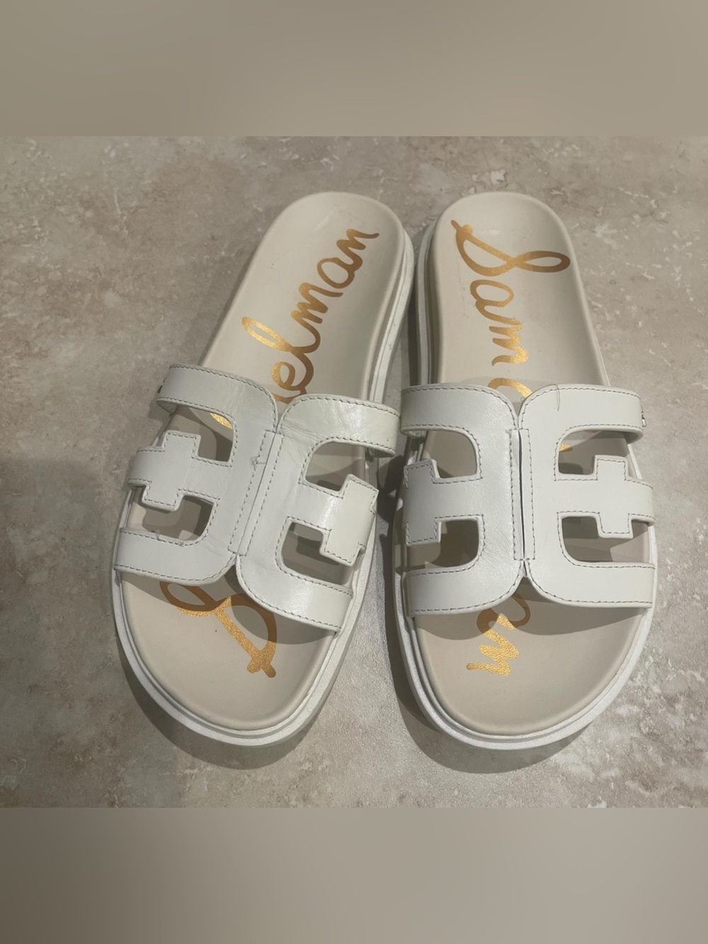 Sam Edelman White Leather Cutout Slide Sandals